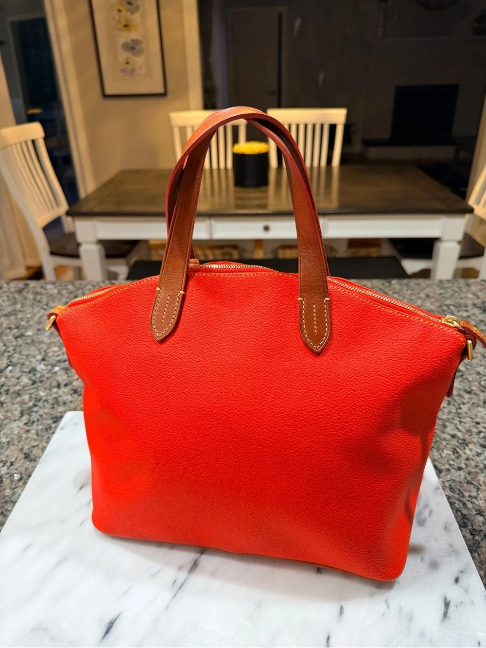 Dooney & Bourke Orange Leather Satchel with Tan Trim